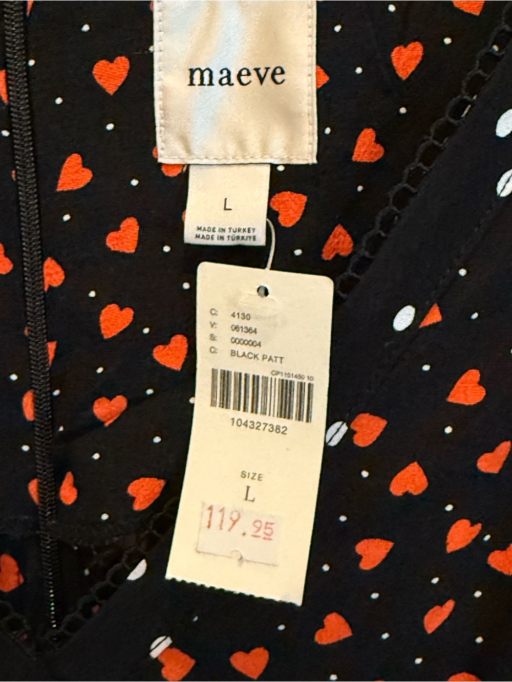 NWT Maeve Black Dress with Red Heart Print and Polka Dot Puff Sleeves - Picture 7 of 8